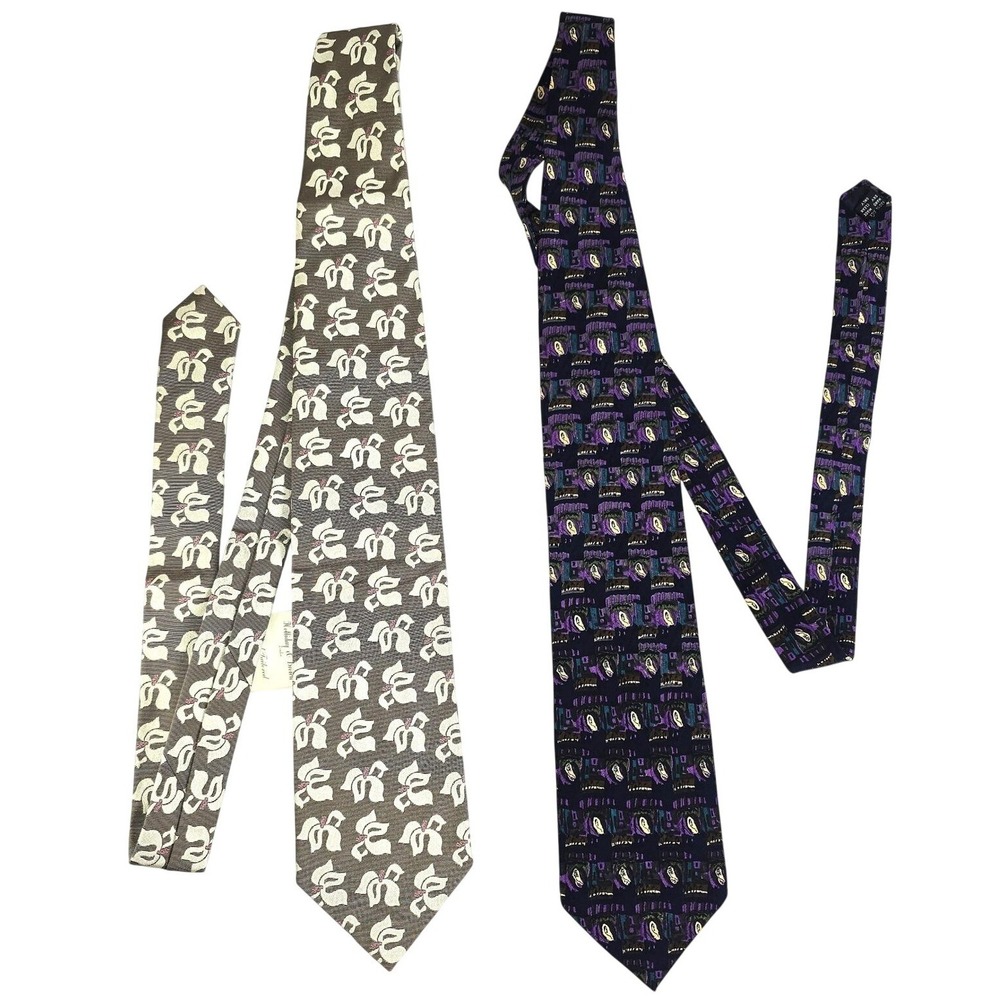 2 Italian Silk Ties Bundle Pusterino Palermo NWT + J Garcia Novelty Print Italy